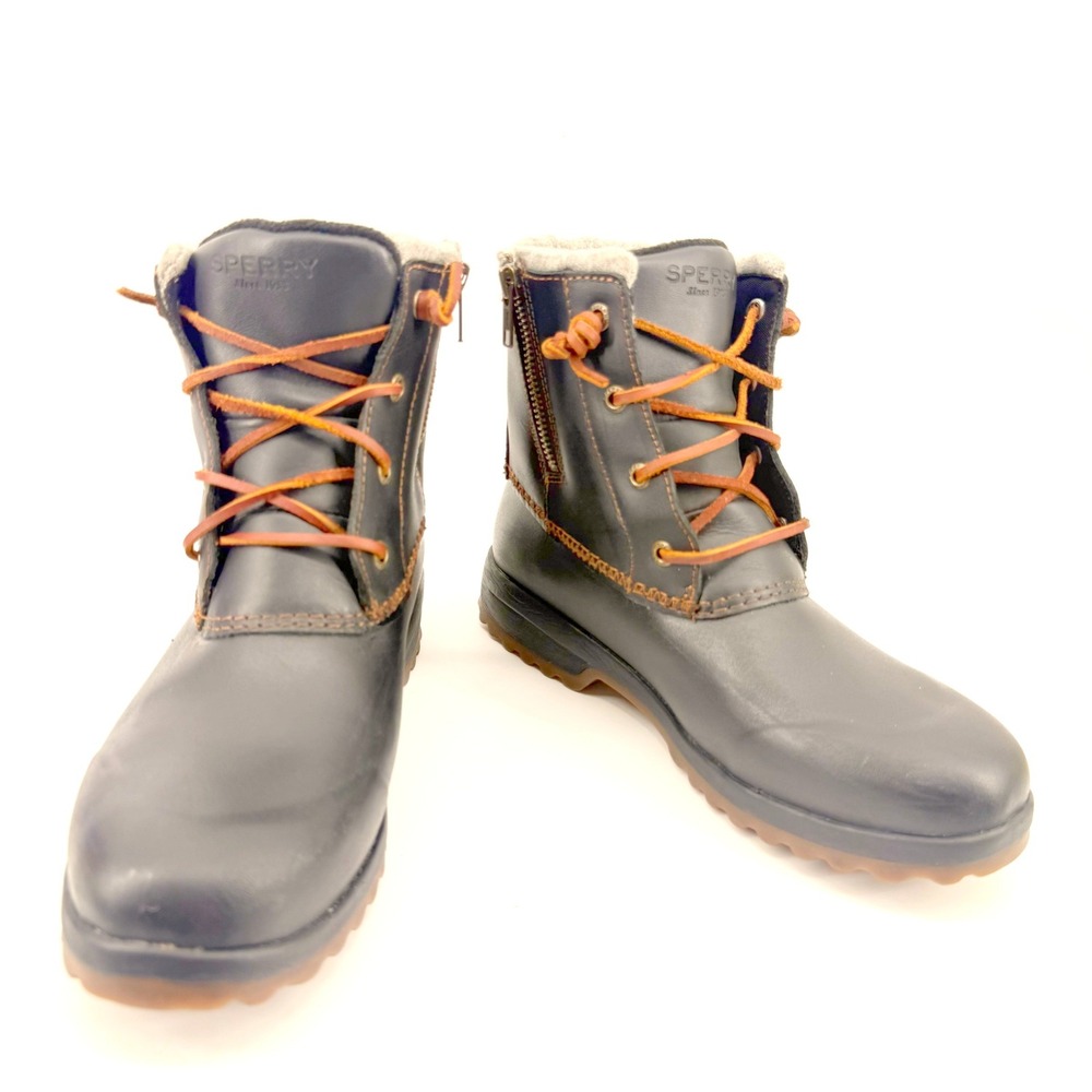 Sperry Saltwater Leather Duck Boots Womens 7.5 Black Waterproof Thinsulated Wool